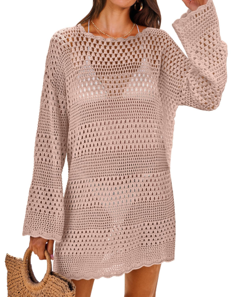 Vianney Abito di Plage Donna – Abito Crochet Transparente, Cover-Up Maglia Estate Elegante