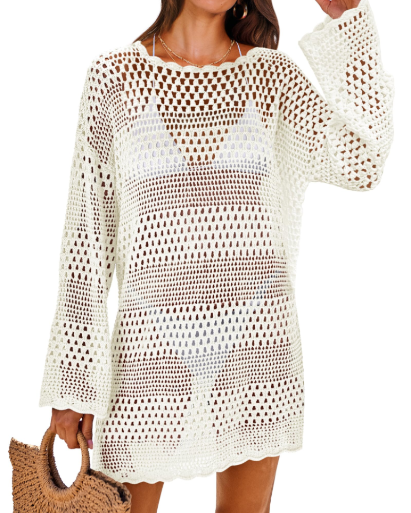 Vianney Abito di Plage Donna – Abito Crochet Transparente, Cover-Up Maglia Estate Elegante