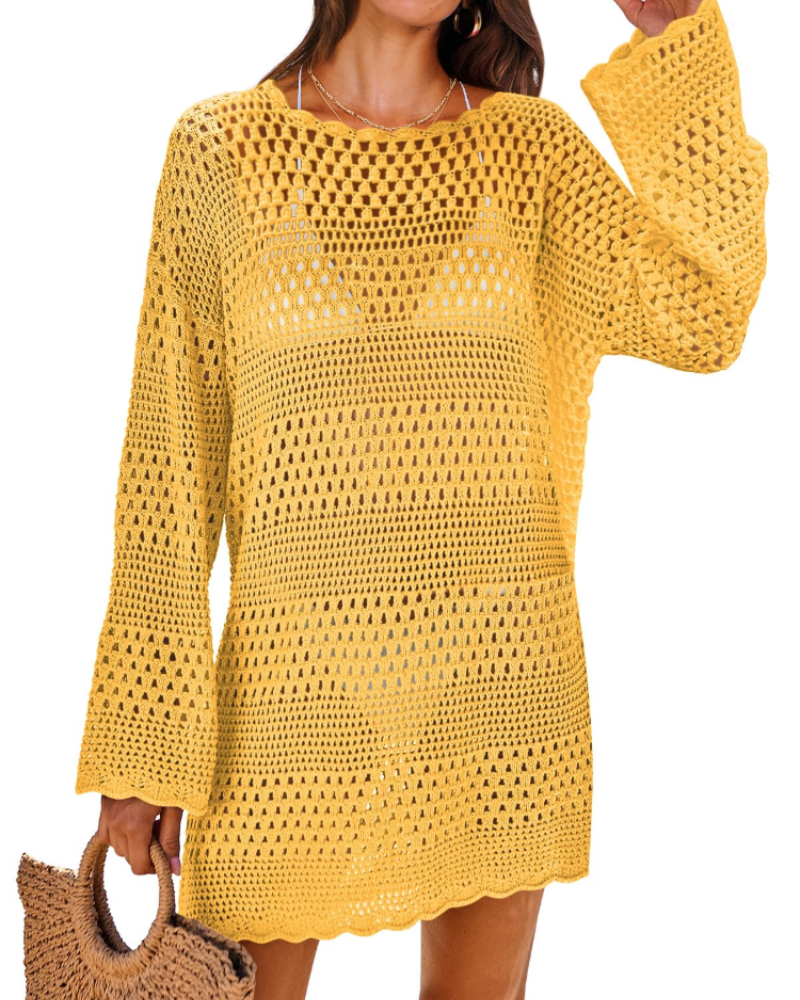 Vianney Abito di Plage Donna – Abito Crochet Transparente, Cover-Up Maglia Estate Elegante