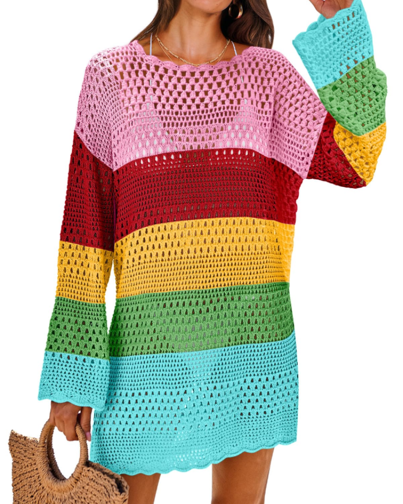 Vianney Abito di Plage Donna – Abito Crochet Transparente, Cover-Up Maglia Estate Elegante