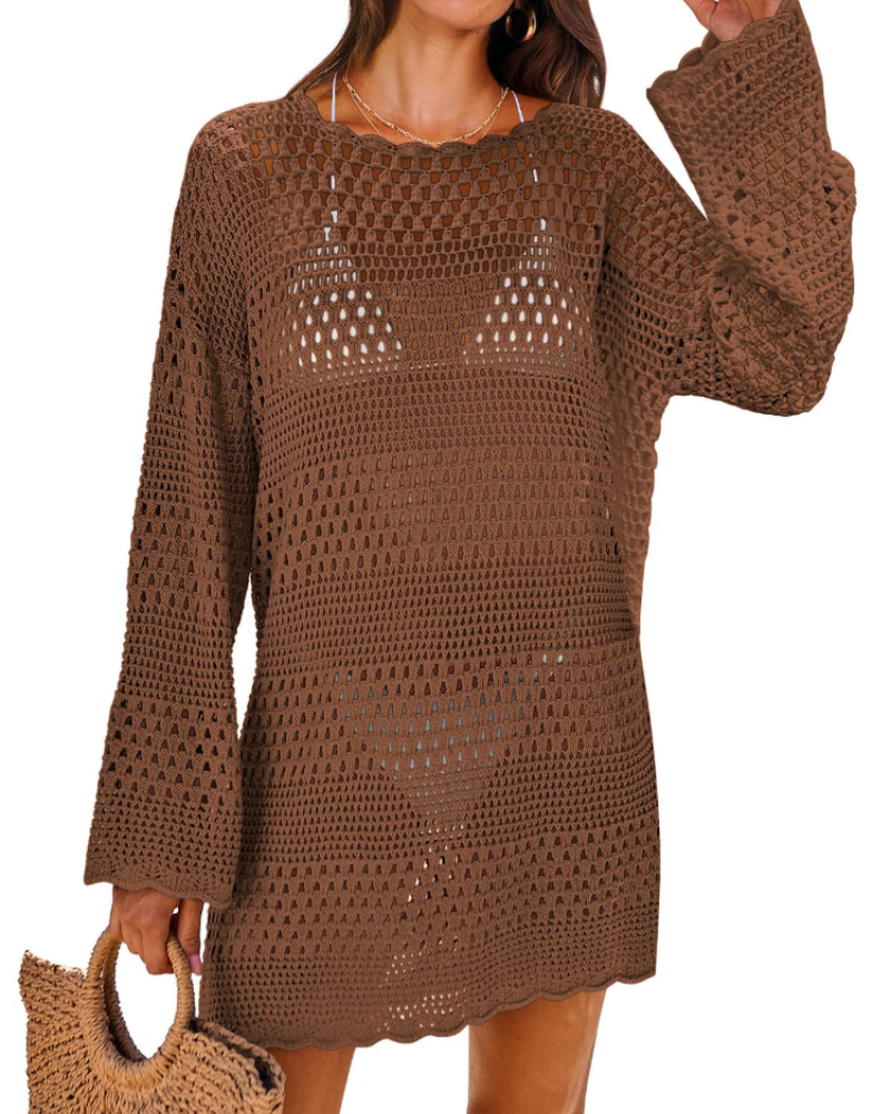 Vianney Abito di Plage Donna – Abito Crochet Transparente, Cover-Up Maglia Estate Elegante