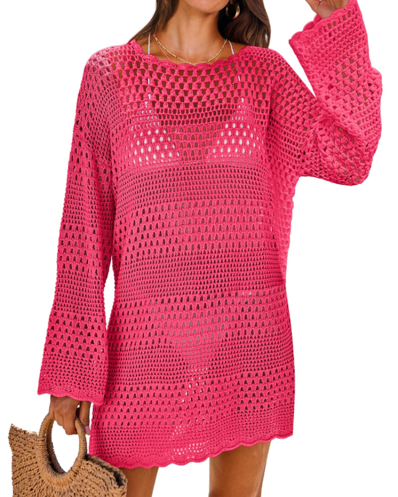 Vianney Abito di Plage Donna – Abito Crochet Transparente, Cover-Up Maglia Estate Elegante