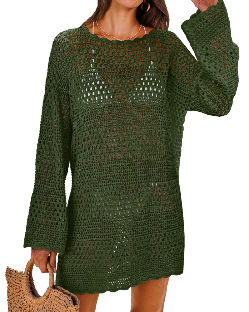 Vianney Abito di Plage Donna – Abito Crochet Transparente, Cover-Up Maglia Estate Elegante