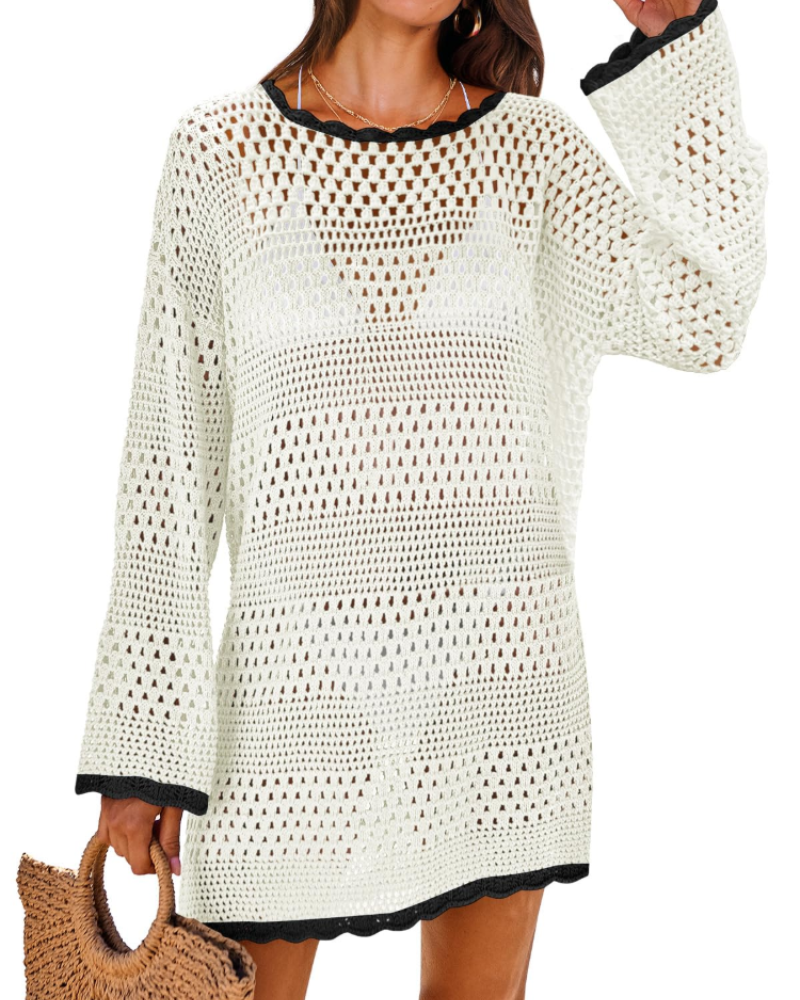 Vianney Abito di Plage Donna – Abito Crochet Transparente, Cover-Up Maglia Estate Elegante