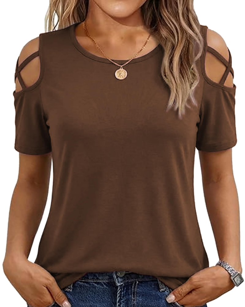 Vina Top Donna – T-shirt Épaules Dénudées, Linea Fluida High-Low & Style Estate Tendance