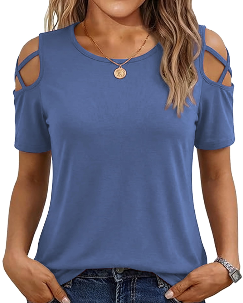 Vina Top Donna – T-shirt Épaules Dénudées, Linea Fluida High-Low & Style Estate Tendance