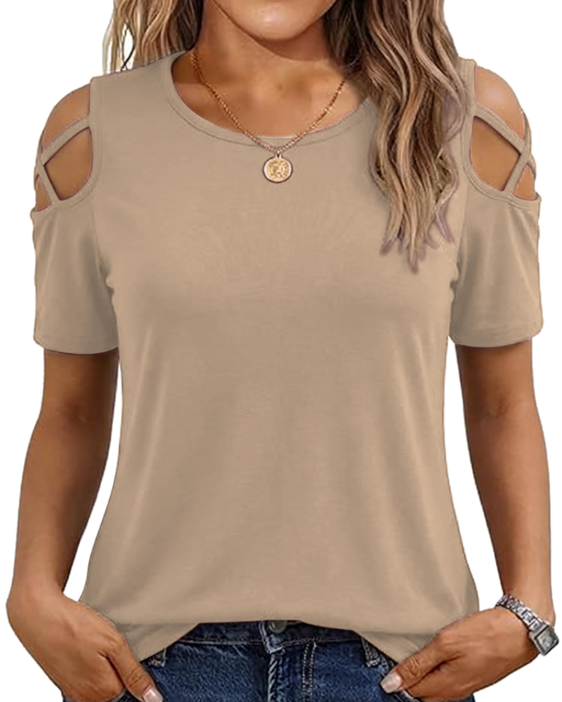Vina Top Donna – T-shirt Épaules Dénudées, Linea Fluida High-Low & Style Estate Tendance