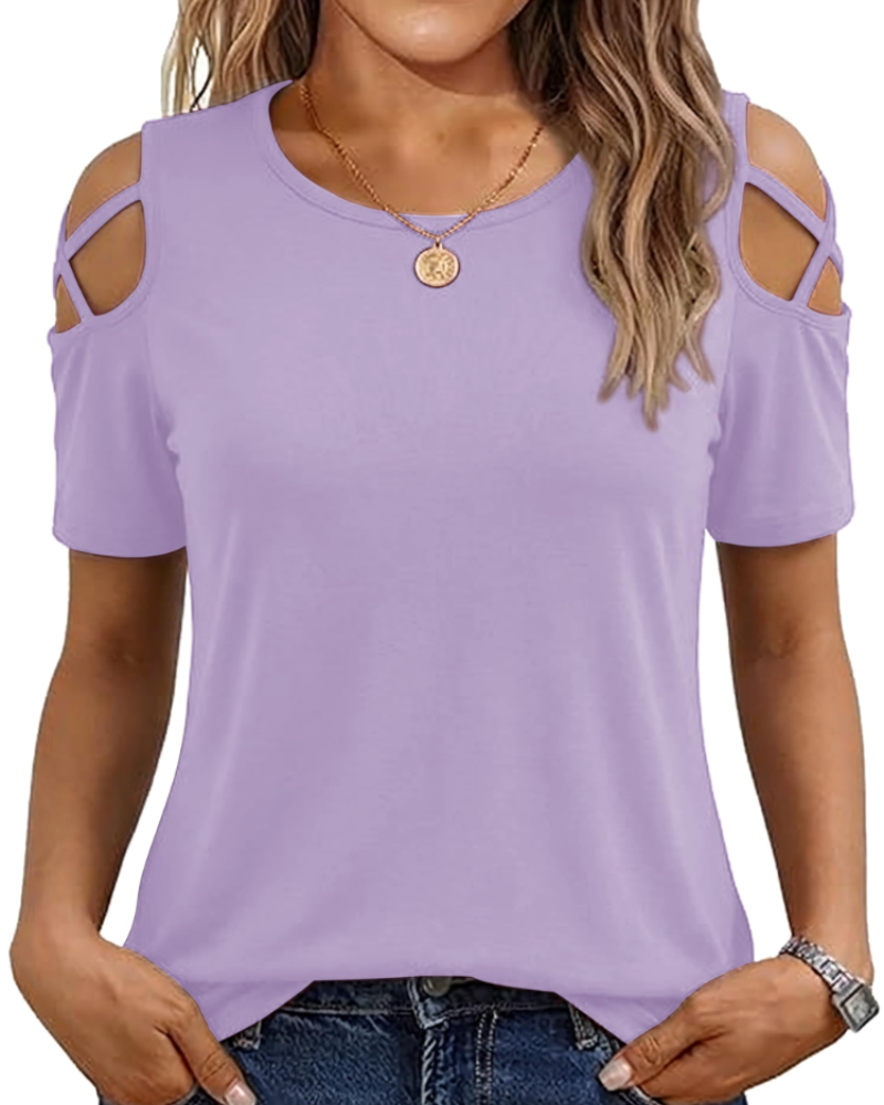 Vina Top Donna – T-shirt Épaules Dénudées, Linea Fluida High-Low & Style Estate Tendance