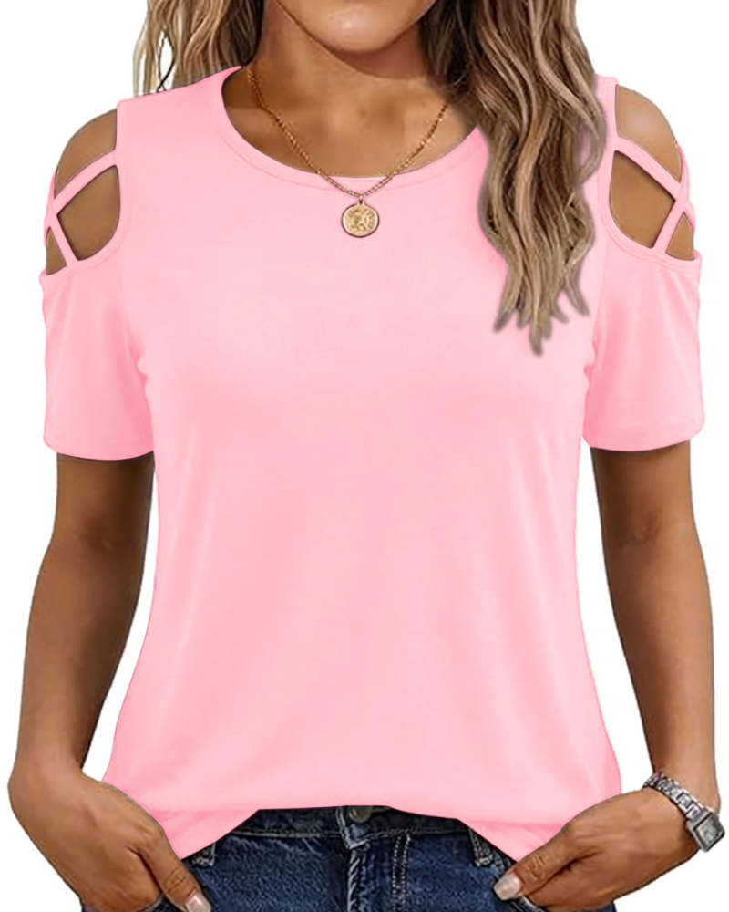 Vina Top Donna – T-shirt Épaules Dénudées, Linea Fluida High-Low & Style Estate Tendance
