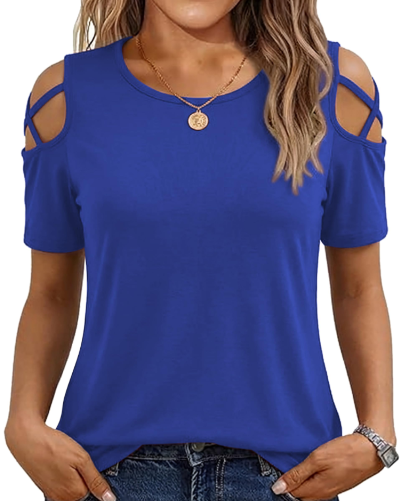 Vina Top Donna – T-shirt Épaules Dénudées, Linea Fluida High-Low & Style Estate Tendance