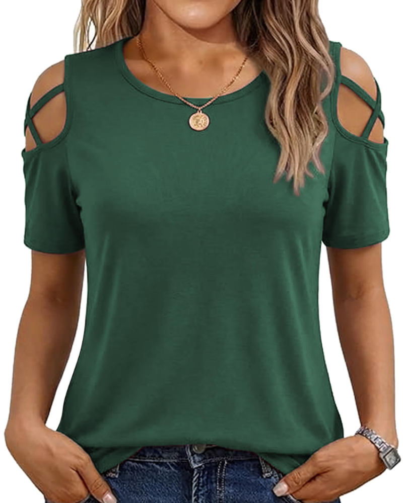 Vina Top Donna – T-shirt Épaules Dénudées, Linea Fluida High-Low & Style Estate Tendance