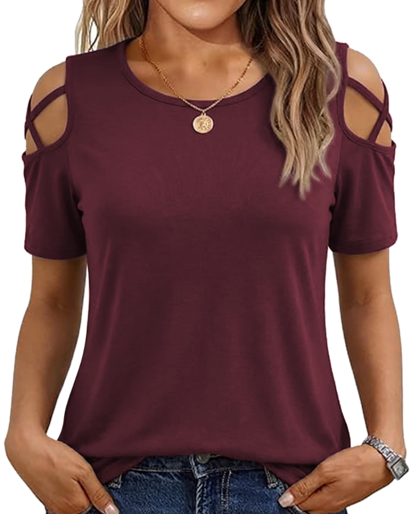 Vina Top Donna – T-shirt Épaules Dénudées, Linea Fluida High-Low & Style Estate Tendance