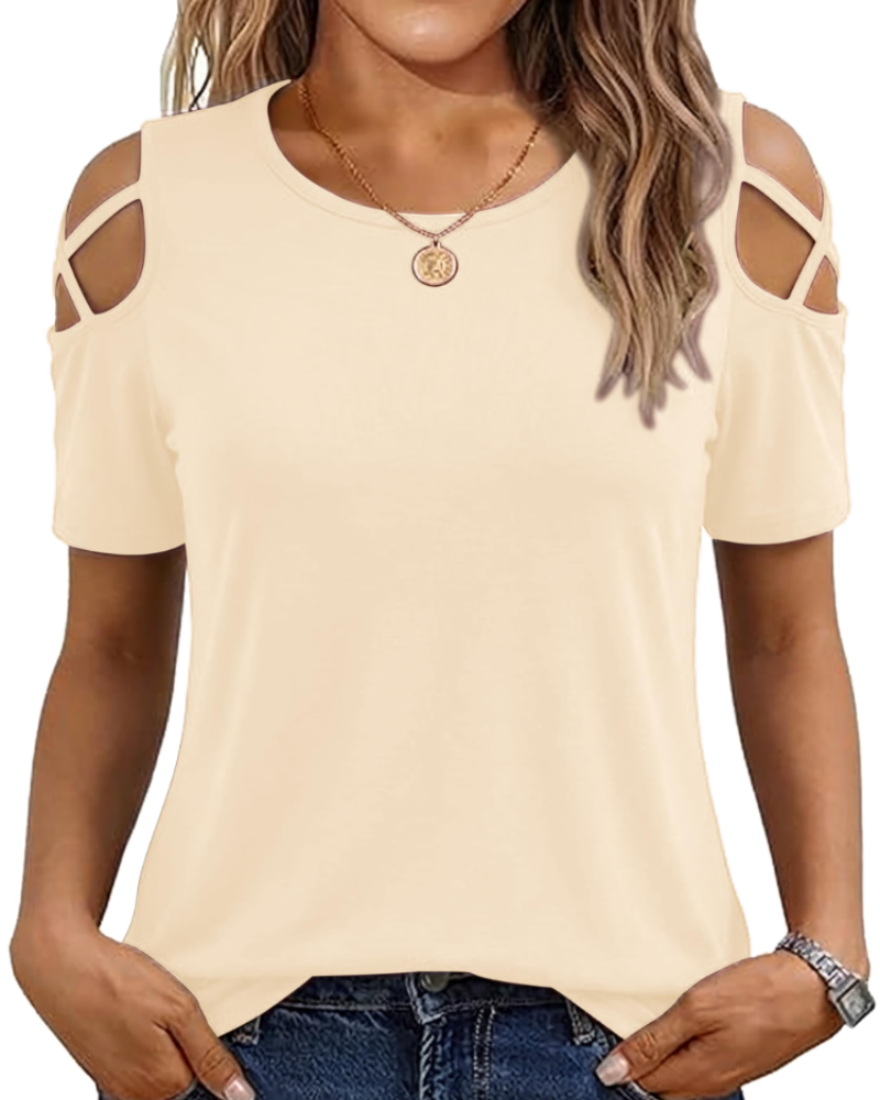 Vina Top Donna – T-shirt Épaules Dénudées, Linea Fluida High-Low & Style Estate Tendance