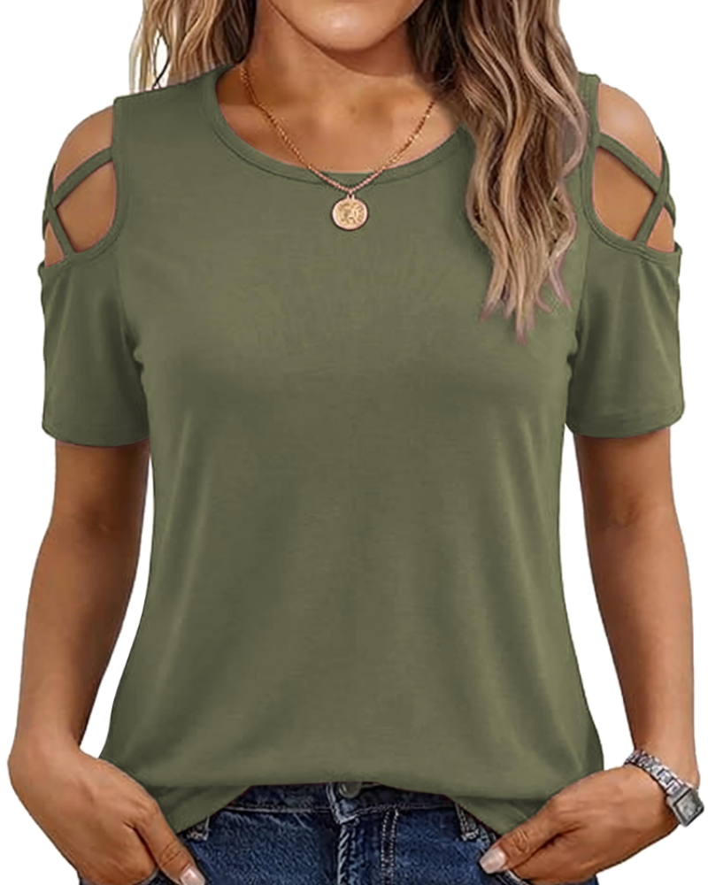 Vina Top Donna – T-shirt Épaules Dénudées, Linea Fluida High-Low & Style Estate Tendance