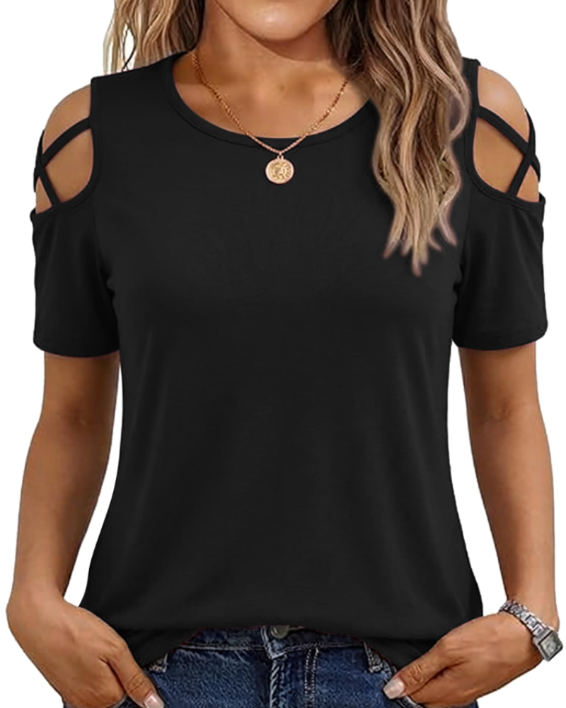 Vina Top Donna – T-shirt Épaules Dénudées, Linea Fluida High-Low & Style Estate Tendance