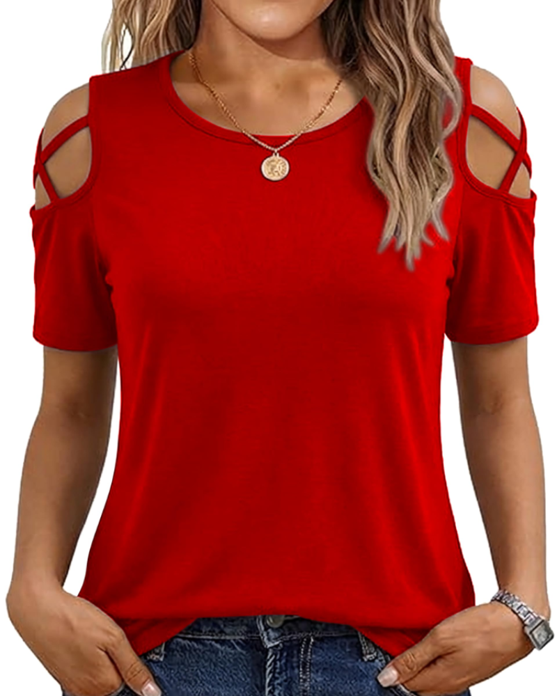 Vina Top Donna – T-shirt Épaules Dénudées, Linea Fluida High-Low & Style Estate Tendance