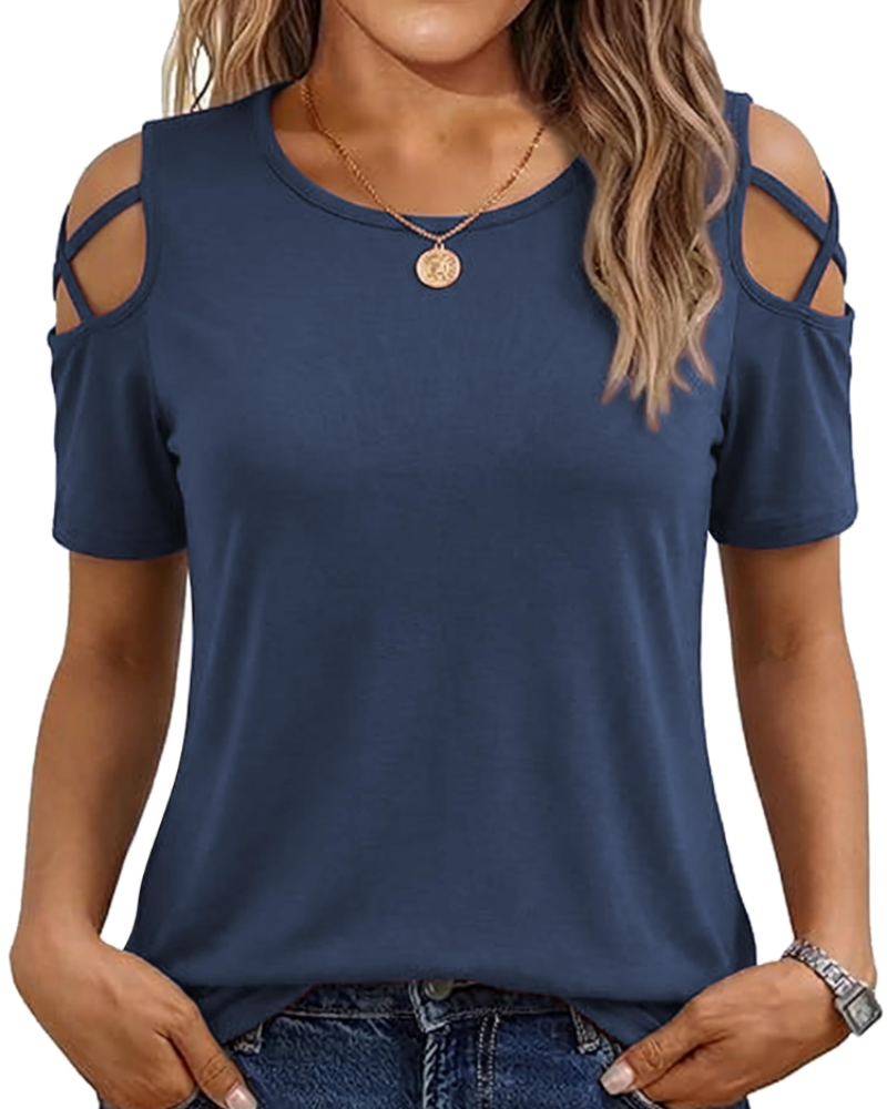 Vina Top Donna – T-shirt Épaules Dénudées, Linea Fluida High-Low & Style Estate Tendance