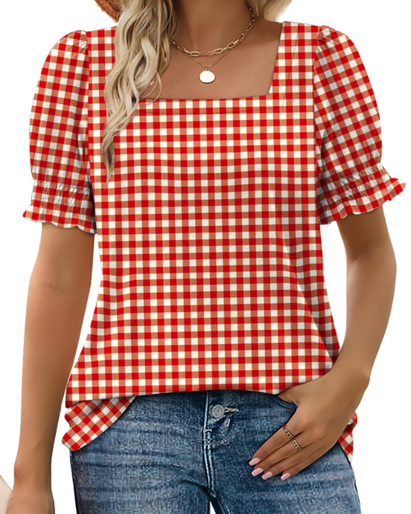 Vira Top Donna – T-shirt Scollo Quadrato a Manches Balze, Linea Elegante Estate
