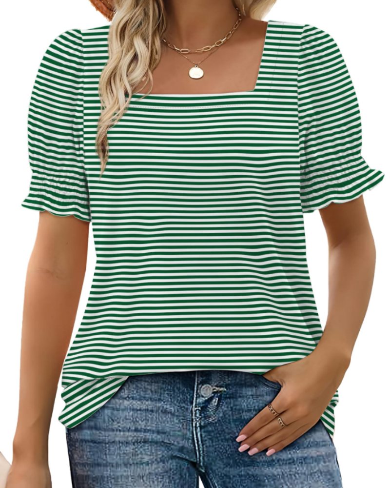 Vira Top Donna – T-shirt Scollo Quadrato a Manches Balze, Linea Elegante Estate