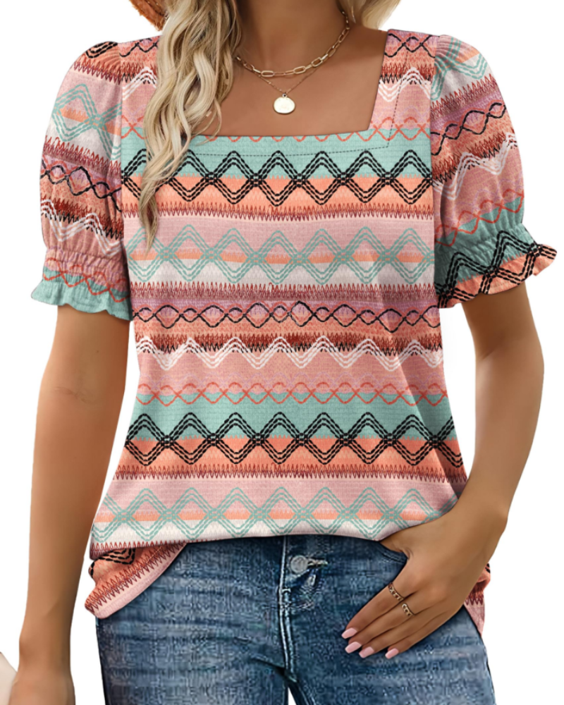 Vira Top Donna – T-shirt Scollo Quadrato a Manches Balze, Linea Elegante Estate