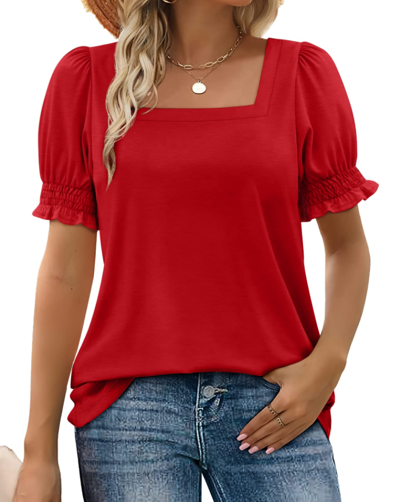 Vira Top Donna – T-shirt Scollo Quadrato a Manches Balze, Linea Elegante Estate