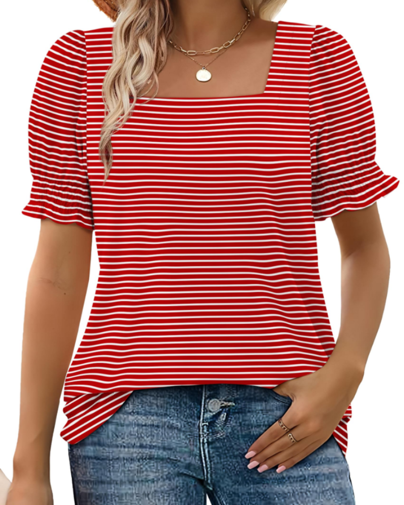 Vira Top Donna – T-shirt Scollo Quadrato a Manches Balze, Linea Elegante Estate