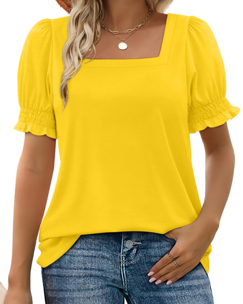 Vira Top Donna – T-shirt Scollo Quadrato a Manches Balze, Linea Elegante Estate