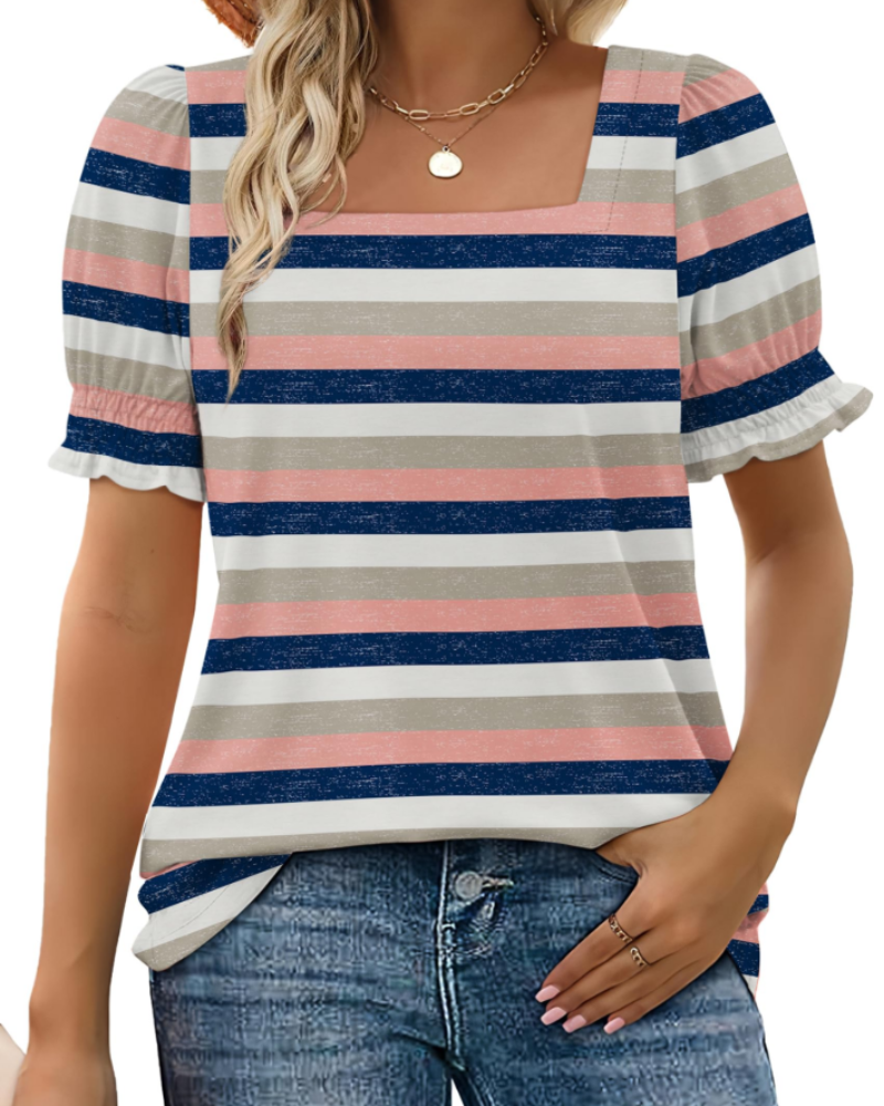 Vira Top Donna – T-shirt Scollo Quadrato a Manches Balze, Linea Elegante Estate