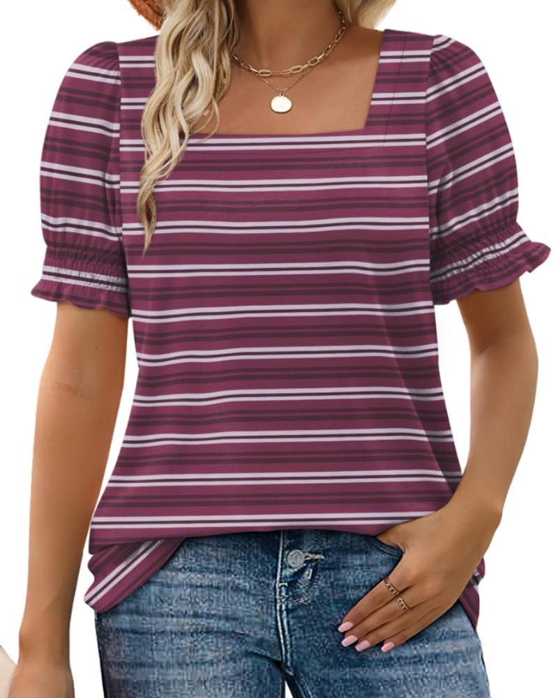 Vira Top Donna – T-shirt Scollo Quadrato a Manches Balze, Linea Elegante Estate