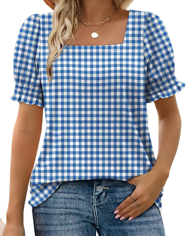Vira Top Donna – T-shirt Scollo Quadrato a Manches Balze, Linea Elegante Estate