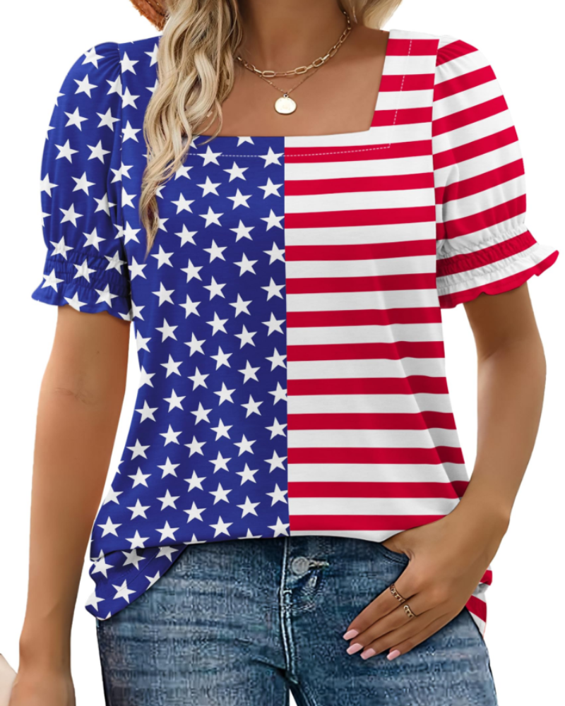 Vira Top Donna – T-shirt Scollo Quadrato a Manches Balze, Linea Elegante Estate