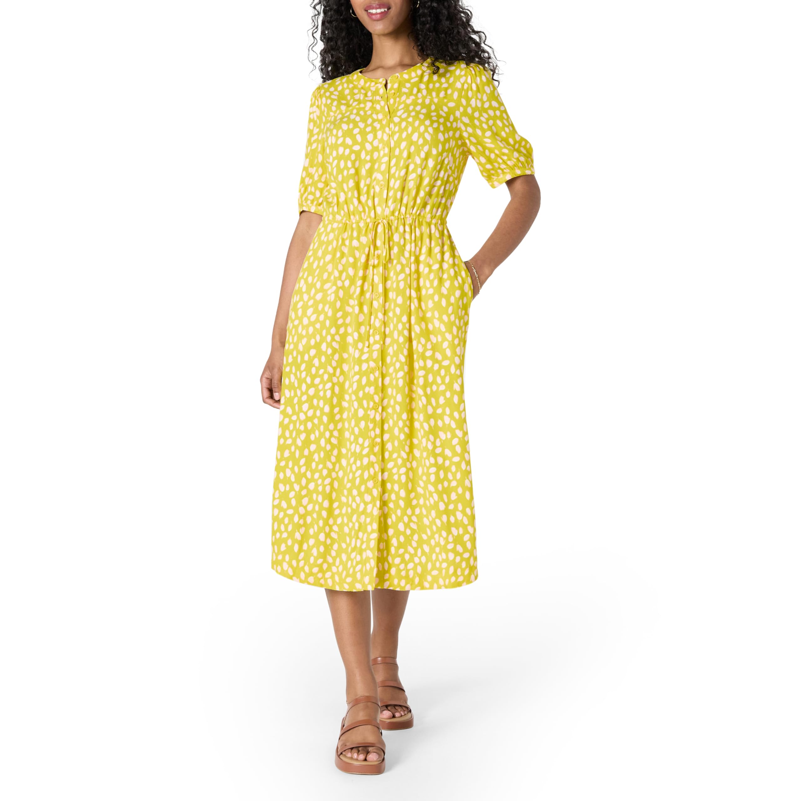 Krishna Abito Donna – Linea a Trapezio Ajustée, Maniche Corte & Gonna Évasée Midi con Tasche