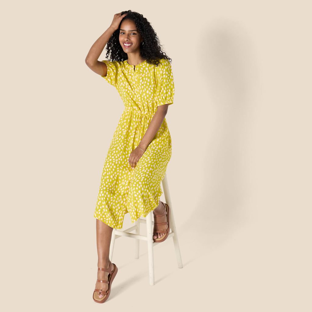 Krishna Abito Donna – Linea a Trapezio Ajustée, Maniche Corte & Gonna Évasée Midi con Tasche