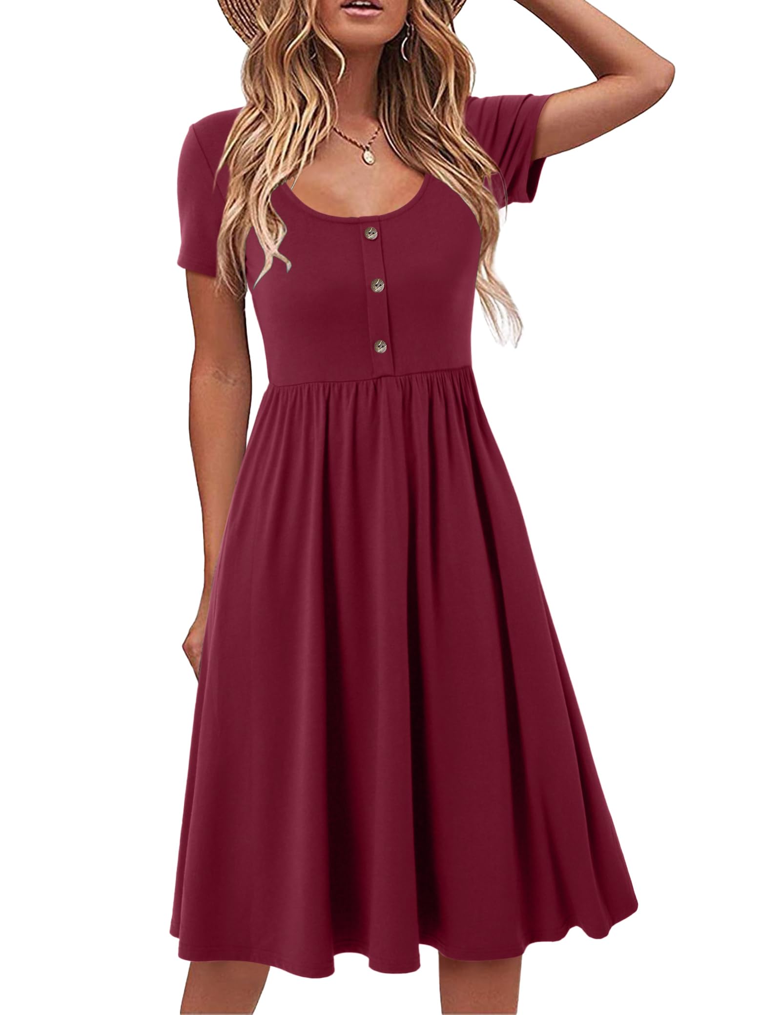 Maloi Abito Donna – Girocollo, Linea a Trapezio Midi & Vita Elastica con Tasche Estate