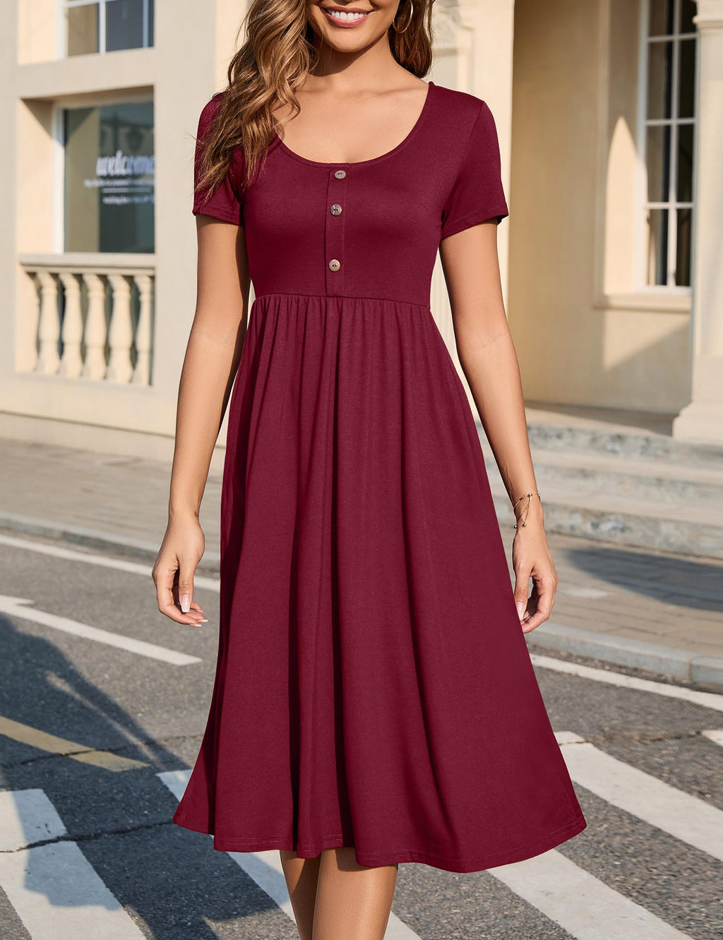 Maloi Abito Donna – Girocollo, Linea a Trapezio Midi & Vita Elastica con Tasche Estate