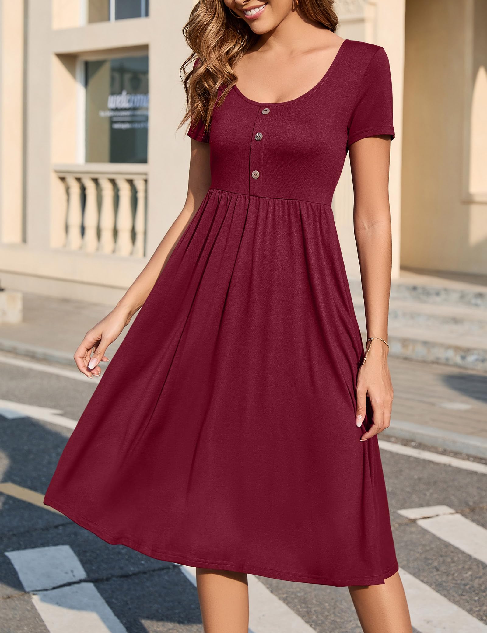Maloi Abito Donna – Girocollo, Linea a Trapezio Midi & Vita Elastica con Tasche Estate