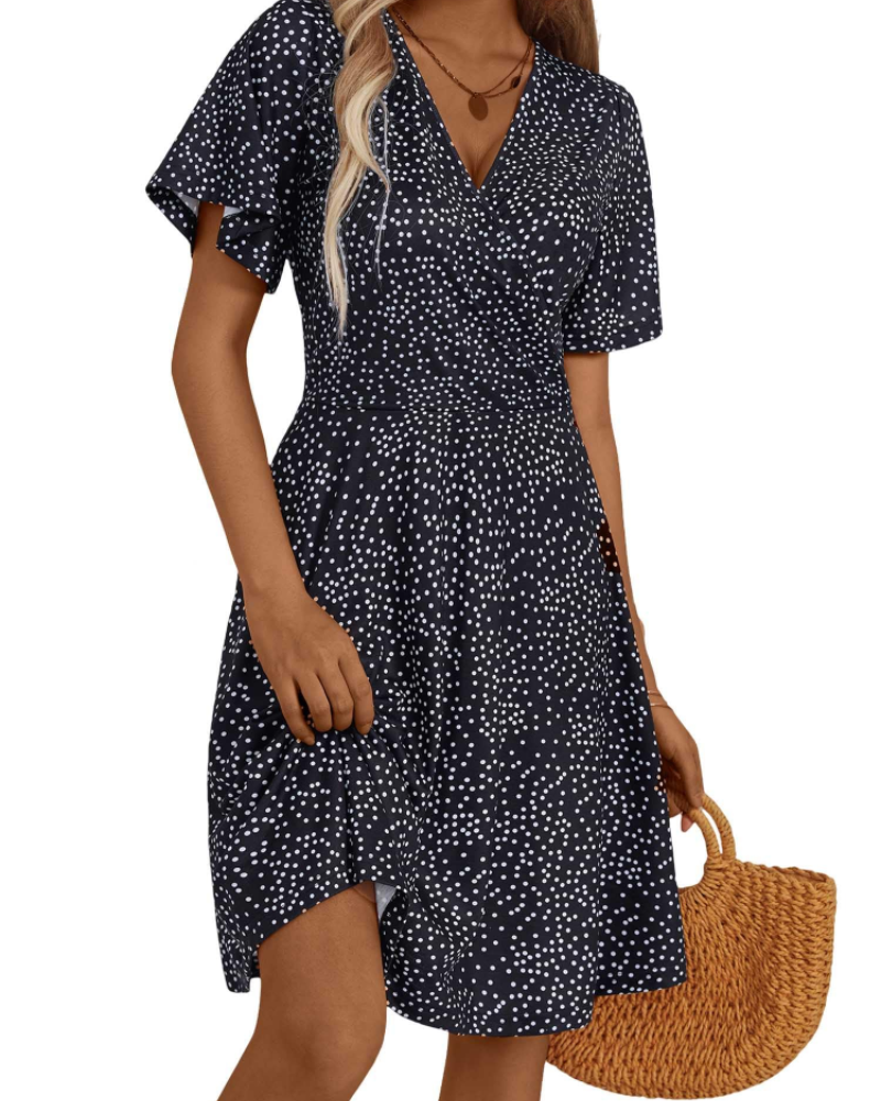 Mella Abito Donna – Abito Portefeuille a Fiori Scollo a V, Linea a Trapezio & Balze