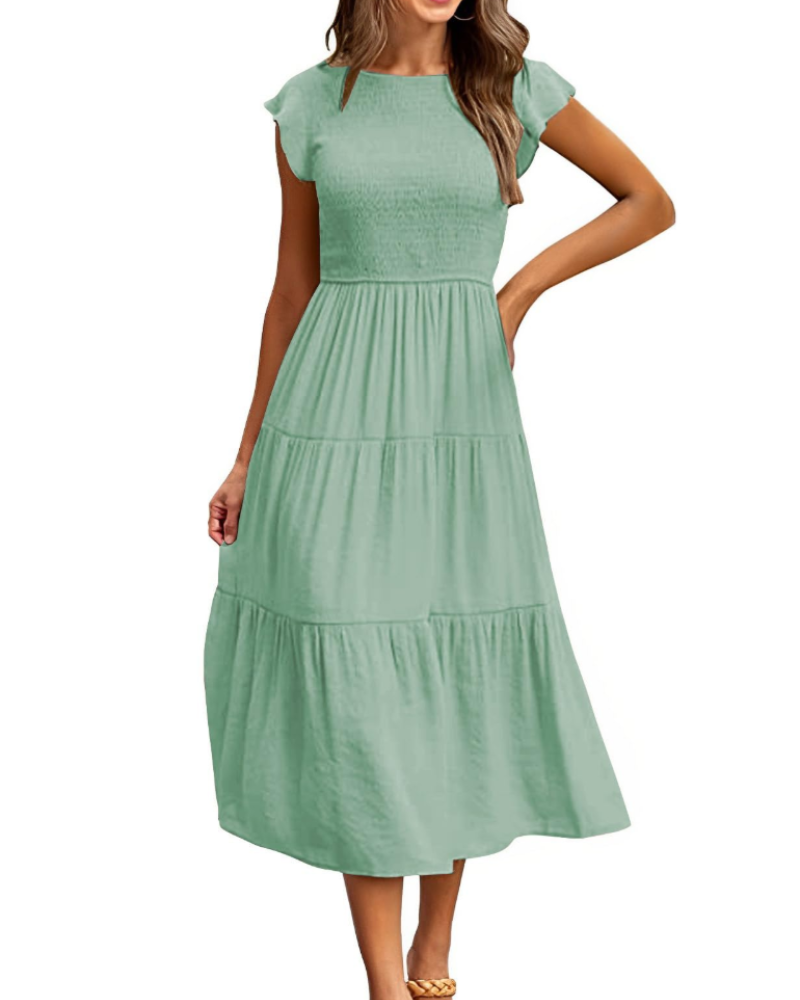 Plinky Abito Donna – Abito Estate Balze Vita Elastica a Trapezio Mi-Longue