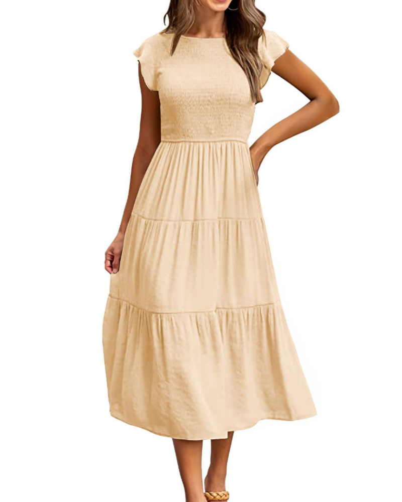 Plinky Abito Donna – Abito Estate Balze Vita Elastica a Trapezio Mi-Longue