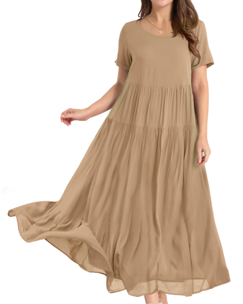 Rina Abito Maxi Donna – Abito Bohémien a Fiori Cotone Girocollo & Tasche Estate
