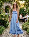 Luan Abito Maxi Donna Estate – Abito Longue Bretella Fines Scollo Quadrato, Balze & Linea Fluida