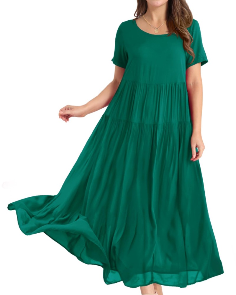 Rina Abito Maxi Donna – Abito Bohémien a Fiori Cotone Girocollo & Tasche Estate
