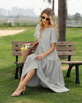 Rina Abito Maxi Donna – Abito Bohémien a Fiori Cotone Girocollo & Tasche Estate