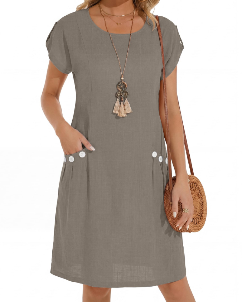 Joyce Abito Lin Donna – Abito Midi a Trapezio Girocollo Tasche Estate Casual
