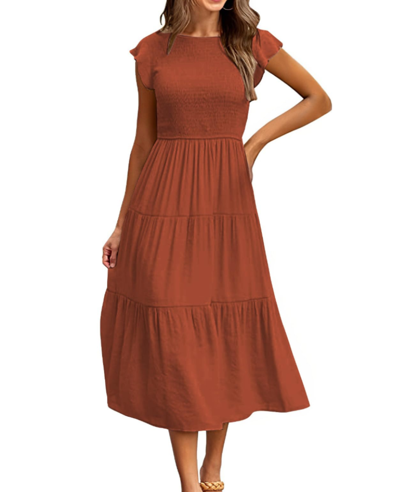 Plinky Abito Donna – Abito Estate Balze Vita Elastica a Trapezio Mi-Longue
