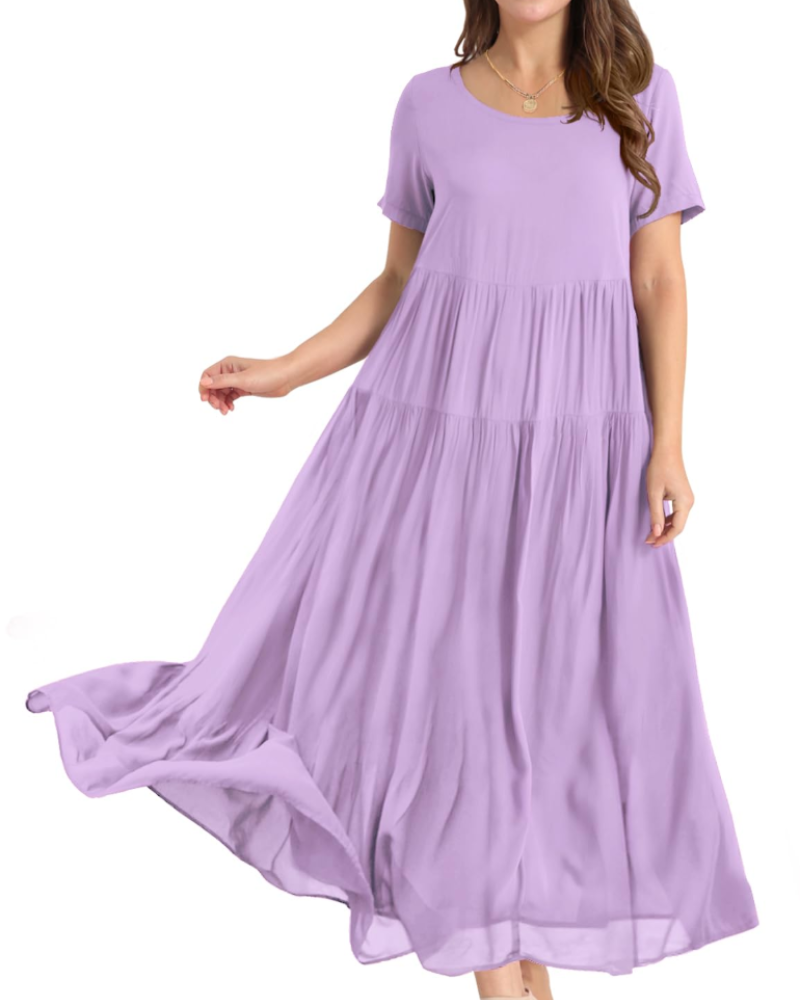 Rina Abito Maxi Donna – Abito Bohémien a Fiori Cotone Girocollo & Tasche Estate