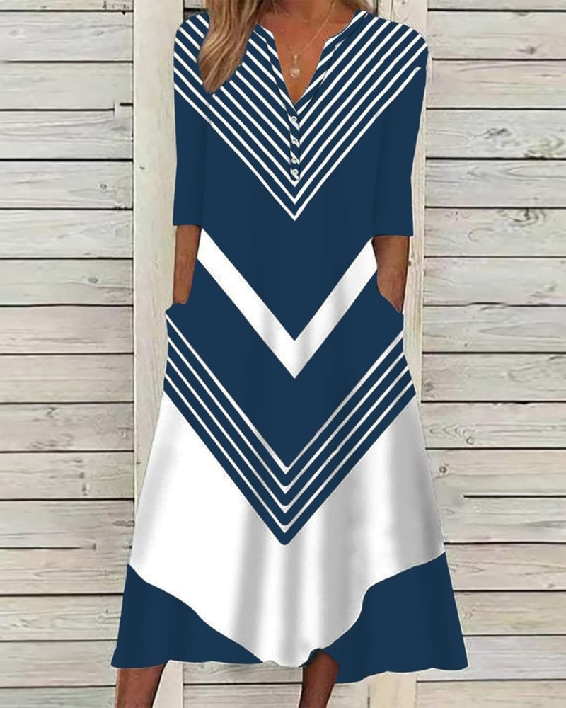 Jerlie Abito Donna Midi a Fiori – Scollo a V Boutonné, Maniche Corte, Tasche Estate