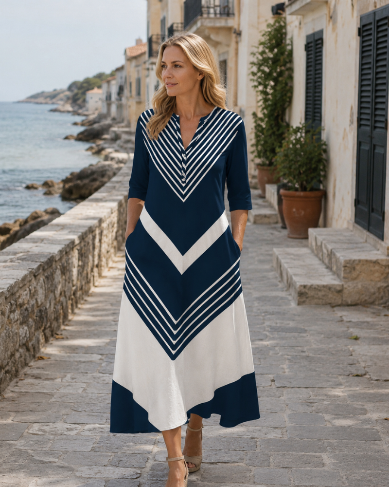 Jerlie Abito Donna Midi a Fiori – Scollo a V Boutonné, Maniche Corte, Tasche Estate