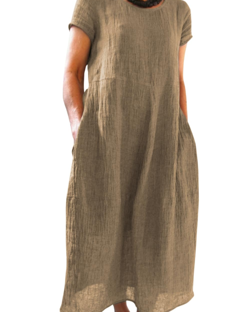 Risa Abito Maxi Donna – Abito Bohémien Girocollo Maniche Corte & Tasche