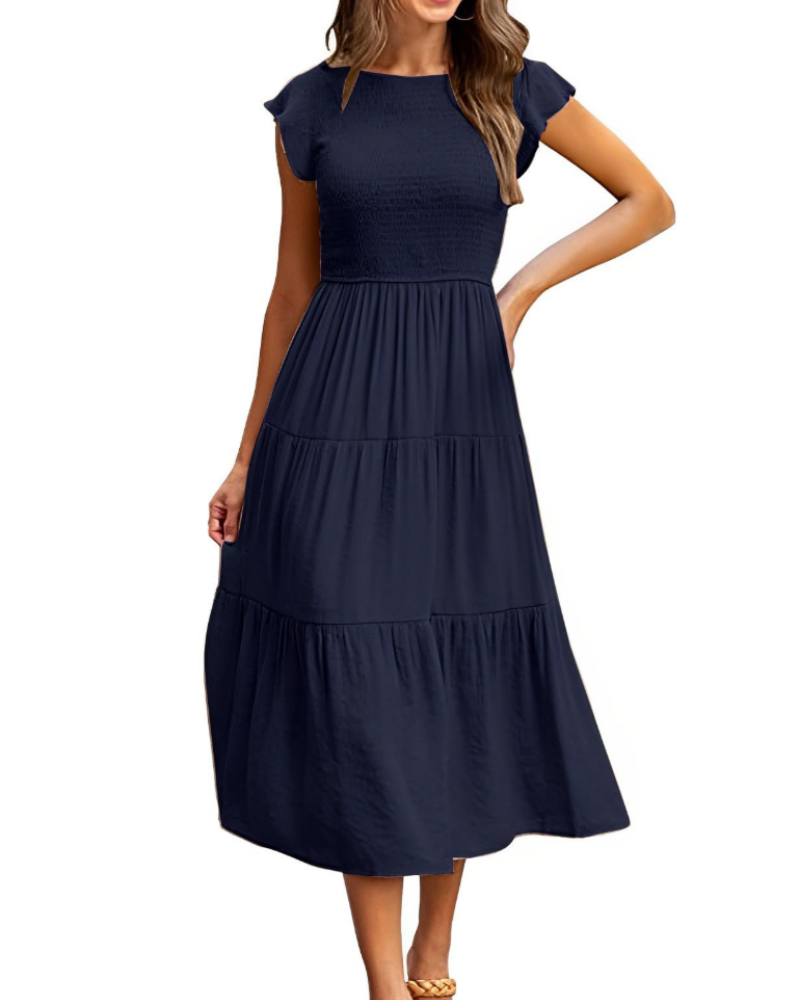Plinky Abito Donna – Abito Estate Balze Vita Elastica a Trapezio Mi-Longue